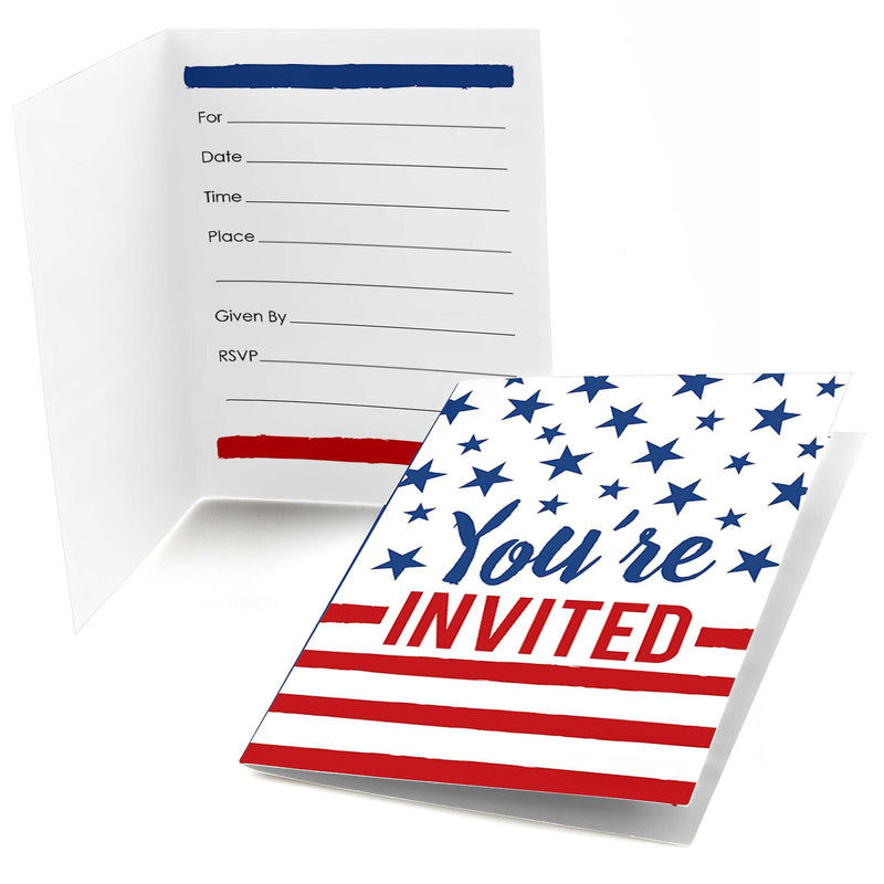 Stars & Stripes - Fill In Memorial Day, 4th of July and Labor Day USA Patriotic Party Invitations - 8 ct