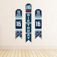 Boy 16th Birthday - Hanging Vertical Paper Door Banners - Sweet Sixteen Birthday Party Wall Decoration Kit - Indoor Door Decor