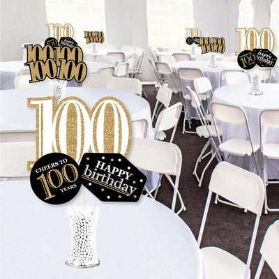 Adult 100th Birthday - Gold - Birthday Party Centerpiece Sticks - Showstopper Table Toppers - 35 Pieces