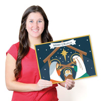 Holy Nativity - Paper Manger Scene Religious Christmas Coloring Sheets - Activity Placemats - Set of 16