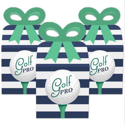 Par-Tee Time - Golf - Square Favor Gift Boxes - Birthday or Retirement Party Bow Boxes - Set of 12