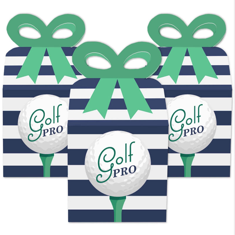 Par-Tee Time - Golf - Square Favor Gift Boxes - Birthday or Retirement Party Bow Boxes - Set of 12