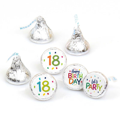 18th Birthday - Cheerful Happy Birthday - Round Candy Labels Colorful Eighteenth Birthday Party Favors - Fits Hershey's Kisses - 108 ct