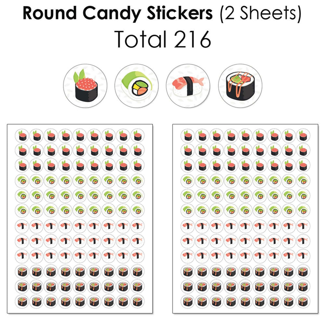 Let's Roll - Sushi - Mini Candy Bar Wrappers, Round Candy Stickers and Circle Stickers - Japanese Party Candy Favor Sticker Kit - 304 Pieces