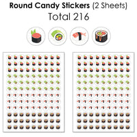 Let's Roll - Sushi - Mini Candy Bar Wrappers, Round Candy Stickers and Circle Stickers - Japanese Party Candy Favor Sticker Kit - 304 Pieces