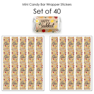 Sukkot - Mini Candy Bar Wrapper Stickers - Sukkah Jewish Holiday Small Favors - 40 Count