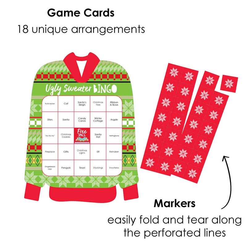 Wild and Ugly Sweater Party - Bar Bingo Cards and Markers - Holiday and Christmas Animals Party Shaped Bingo Game - Set of 18
