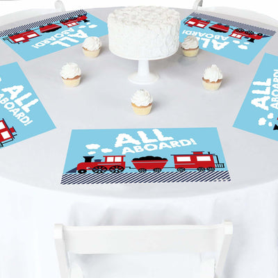 Railroad Party Crossing - Party Table Decorations - Steam Train Birthday Party or Baby Shower Placemats - Set of 16