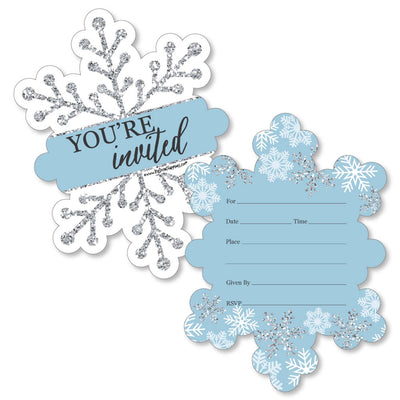 Winter Wonderland - Shaped Fill-In Invitations - Snowflake Holiday Party and Winter Wedding Invitation Cards with Envelopes - Set of 12