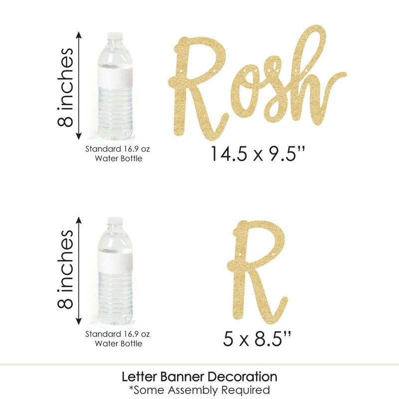 Rosh Hashanah - Jewish New Year Letter Banner Decoration - 36 Banner Cutouts and No-Mess Real Gold Glitter Rosh Hashanah Banner Letters