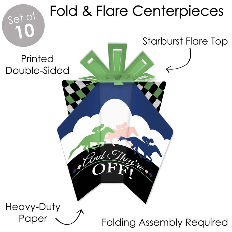 Kentucky Horse Derby - Table Decorations - Horse Race Party Fold and Flare Centerpieces - 10 Count