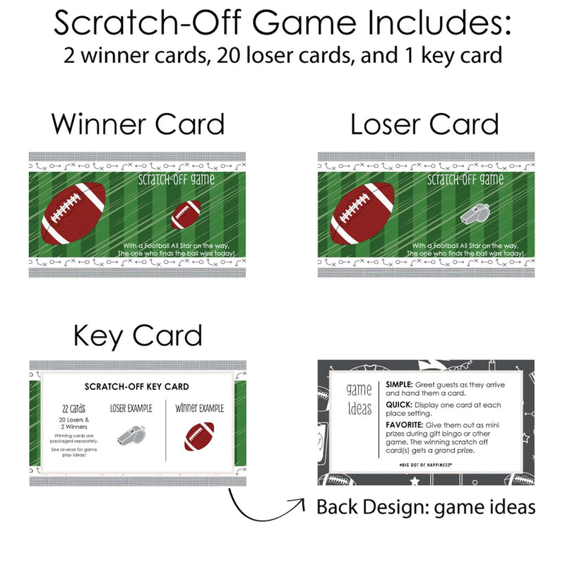 End Zone - Football - Baby Shower or Birthday Party Game Scratch Off Cards - 22 Count