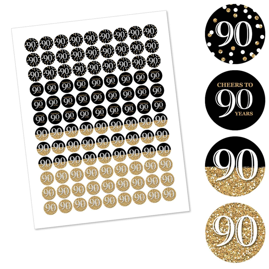 Adult 90th Birthday - Gold - Round Candy Labels Birthday Party Favors - Fits Hershey's Kisses - 108 ct