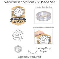 Bump, Set, Spike - Volleyball - Baby Shower or Birthday Party DIY Dangler Backdrop - Hanging Vertical Decorations - 30 Pieces