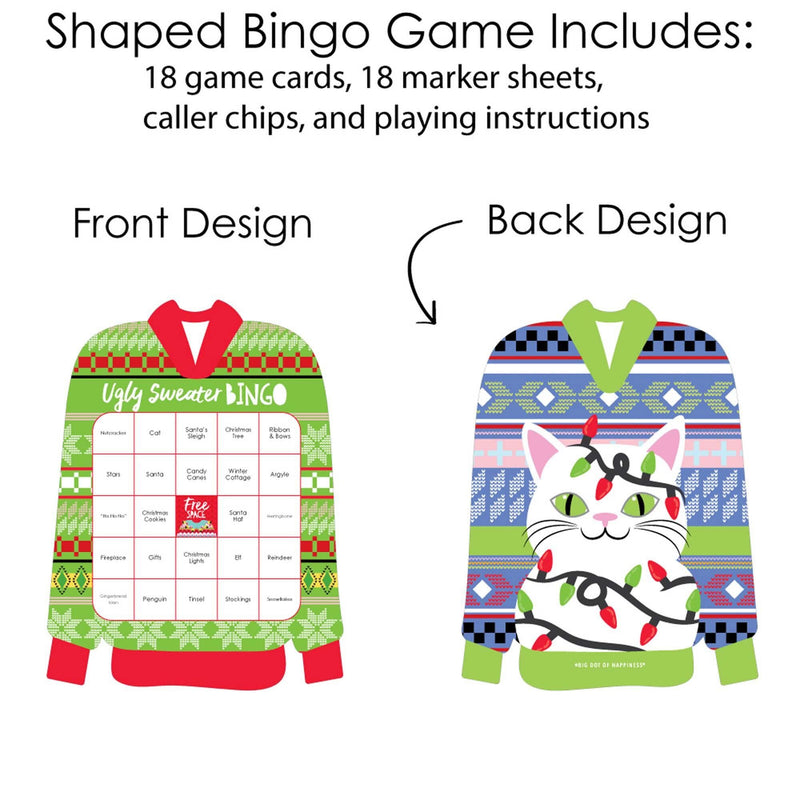 Wild and Ugly Sweater Party - Bar Bingo Cards and Markers - Holiday and Christmas Animals Party Shaped Bingo Game - Set of 18