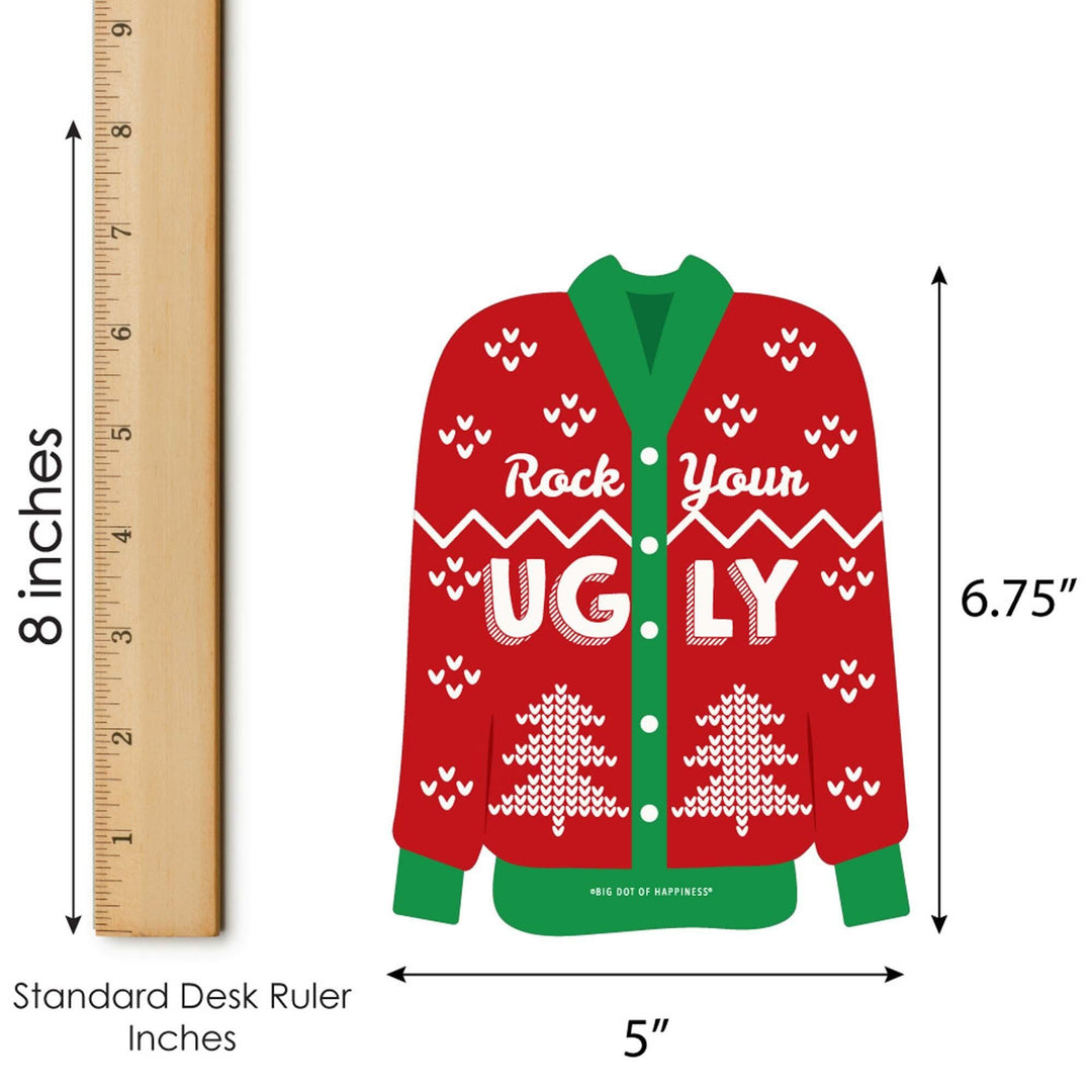 Ugly Sweater - Bar Bingo Cards and Markers - Holiday and Christmas Party Shaped Bingo Game - Set of 18