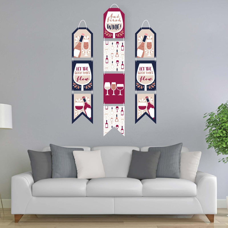 But First, Wine - Hanging Vertical Paper Door Banners - Wine Tasting Party Wall Decoration Kit - Indoor Door Decor