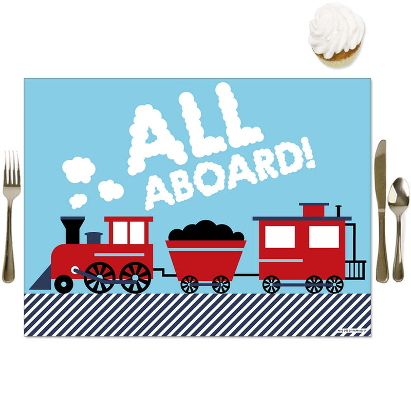 Railroad Party Crossing - Party Table Decorations - Steam Train Birthday Party or Baby Shower Placemats - Set of 16