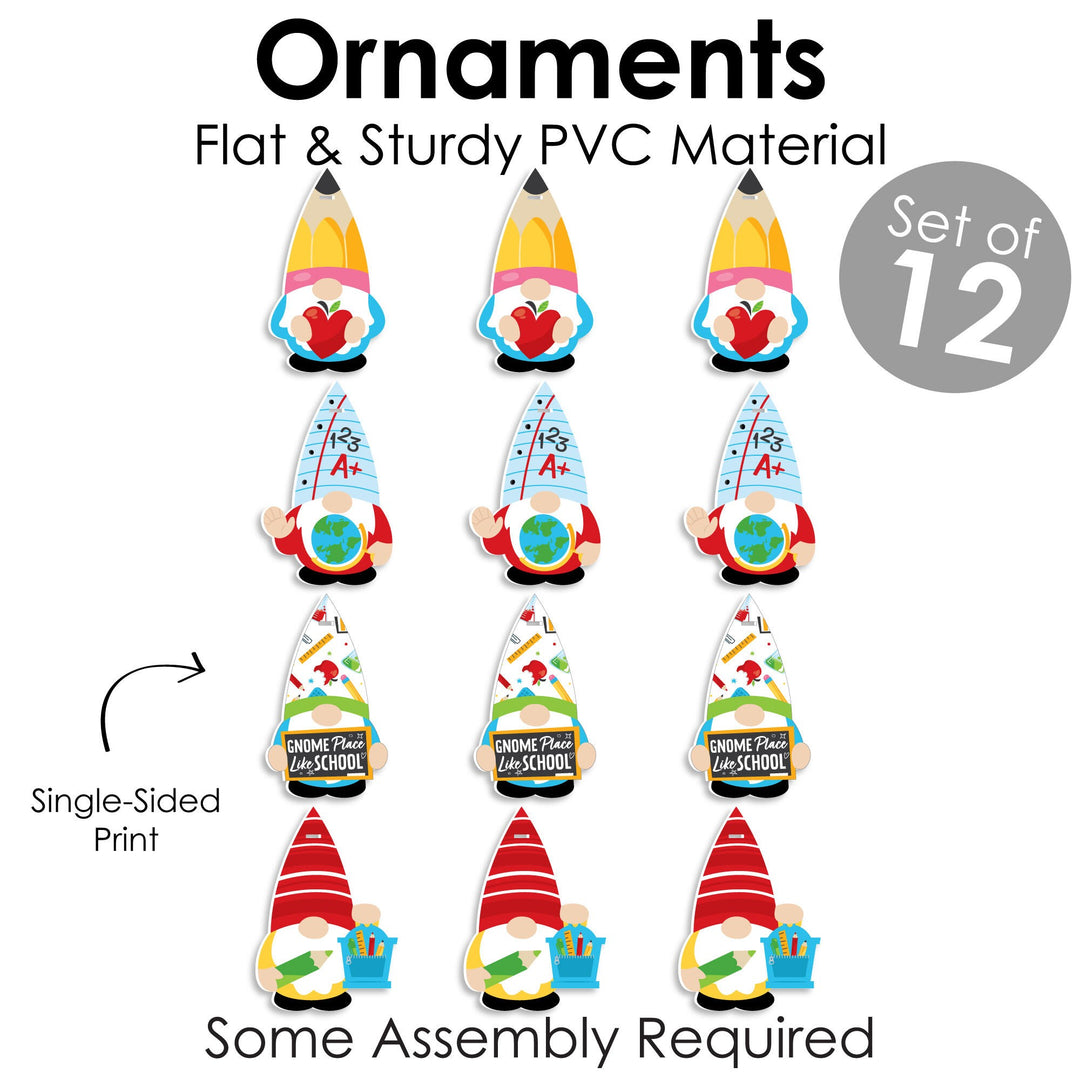 School Gnomes - Teacher and Classroom Decorations - Tree Ornaments - Set of 12