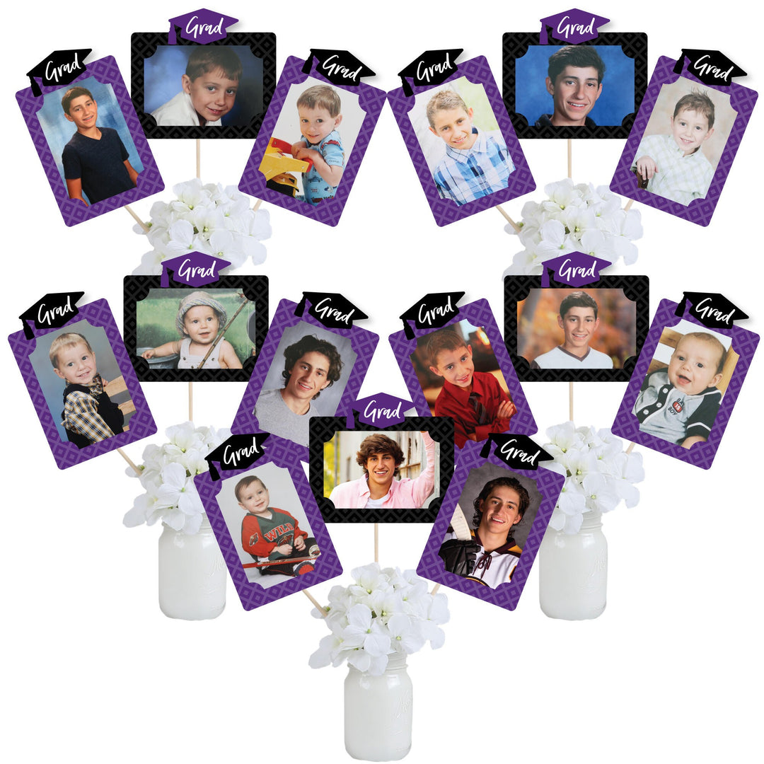 Purple Grad - Best is Yet to Come - Graduation Party Picture Centerpiece Sticks - Photo Table Toppers - 15 Pieces