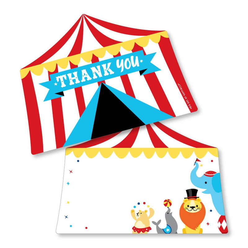 Carnival - Step Right Up Circus - Shaped Thank You Cards - Carnival Themed Party Thank You Note Cards with Envelopes - Set of 12