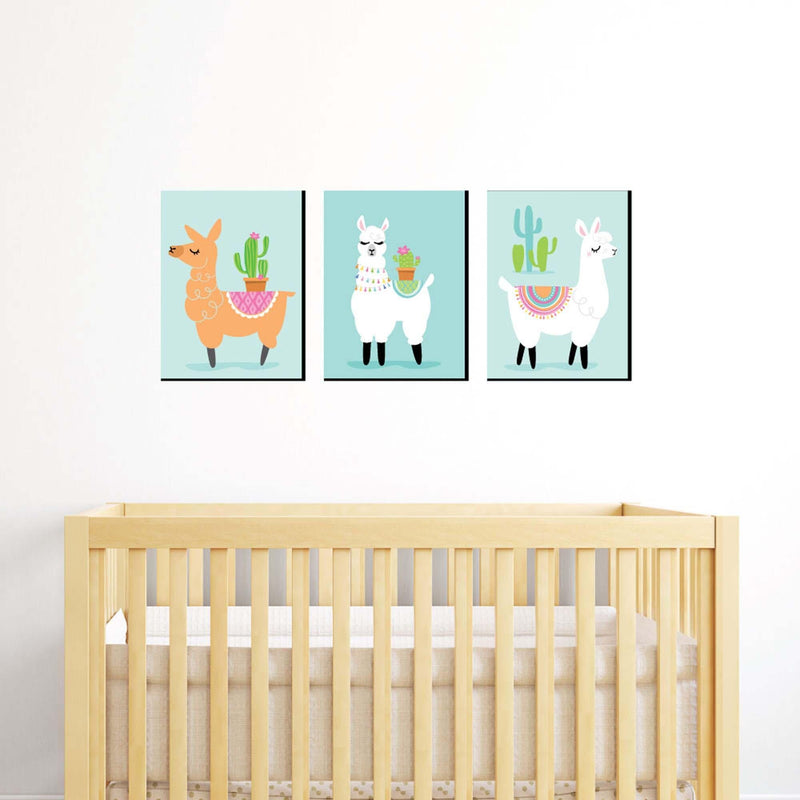 Whole Llama Fun - Nursery Wall Art, Kids Room Decor and Llama Fiesta Home Decorations - 7.5 x 10 inches - Set of 3 Prints