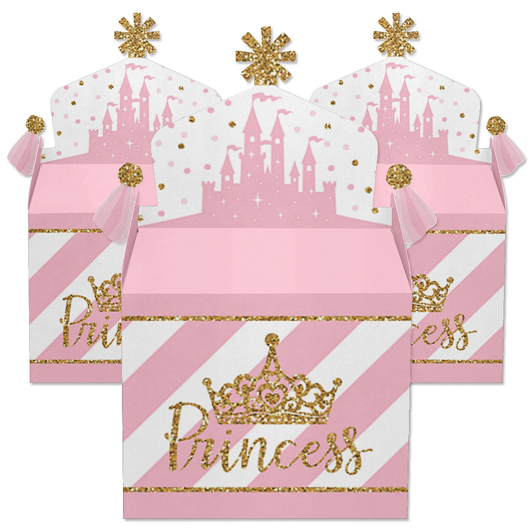 Little Princess Crown - Treat Box Party Favors - Pink and Gold Princess Baby Shower or Birthday Party Goodie Gable Boxes - Set of 12