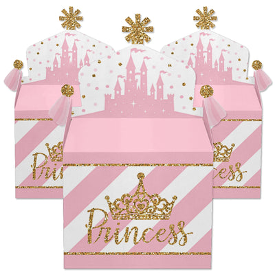 Little Princess Crown - Treat Box Party Favors - Pink and Gold Princess Baby Shower or Birthday Party Goodie Gable Boxes - Set of 12