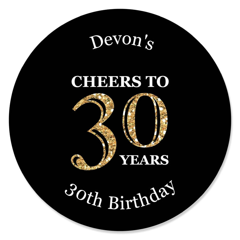 Adult 30th Birthday - Gold - Personalized Birthday Party Circle Sticker Labels - 24 ct
