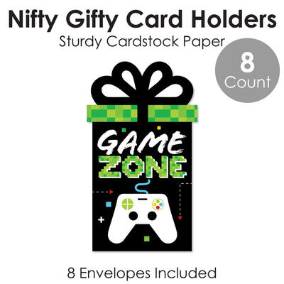 Game Zone - Pixel Video Game Party or Birthday Party Money and Gift Card Sleeves - Nifty Gifty Card Holders - Set of 8