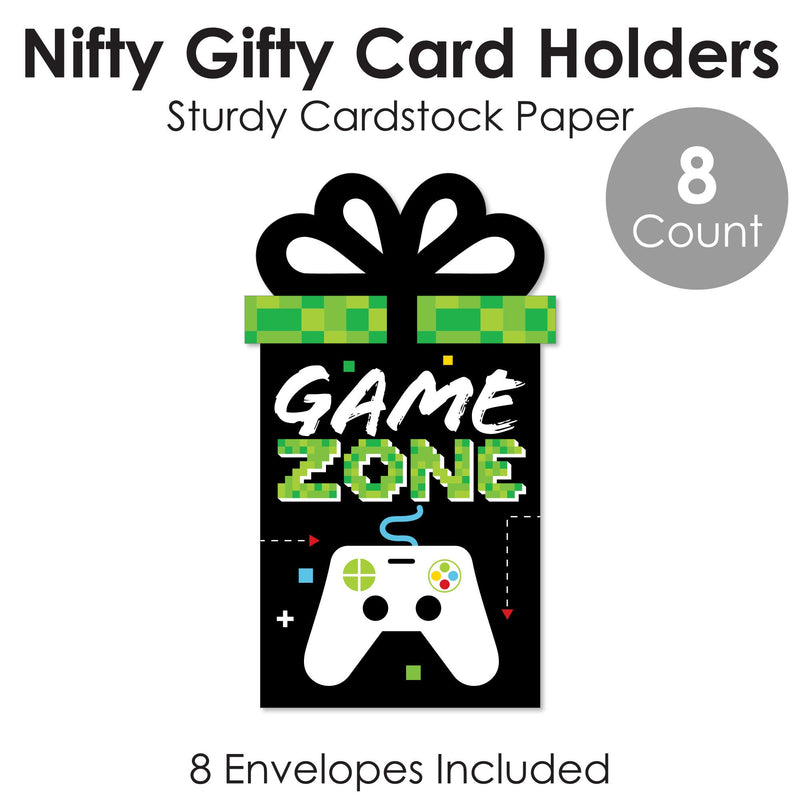 Game Zone - Pixel Video Game Party or Birthday Party Money and Gift Card Sleeves - Nifty Gifty Card Holders - Set of 8