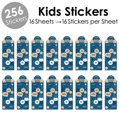 Happy Passover - Pesach Jewish Holiday Party Favor Kids Stickers - 16 Sheets - 256 Stickers