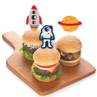 Blast Off to Outer Space - Dessert Cupcake Toppers - Rocket Ship Baby Shower or Birthday Party Clear Treat Picks - Set of 24