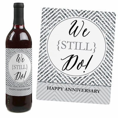 We Still Do - Wedding Anniversary Decorations for Women and Men - Wine Bottle Label Stickers - Set of 4