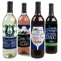 Kentucky Horse Derby - Horse Race Party Decorations for Women and Men - Wine Bottle Label Stickers - Set of 4