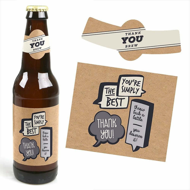 Thank You - Decorations for Women and Men - 6 Beer Bottle Labels and 1 Carrier Thank You Gift