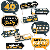 Funny Cheers and Beers to 40 Years - 40th Birthday Party Photo Booth Props Kit - 10 Piece