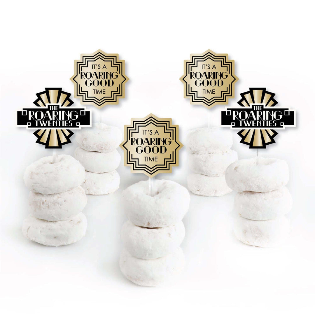 Roaring 20's - Dessert Cupcake Toppers - 1920s Art Deco Jazz Party Clear Treat Picks - Set of 24