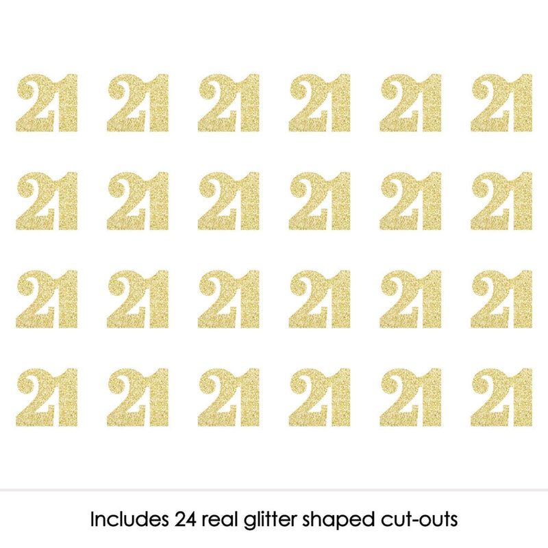 Gold Glitter 21 - No-Mess Real Gold Glitter Cut-Out Numbers - 21st Birthday Party Confetti - Set of 24