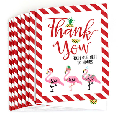 Flamingle Bells - Tropical Flamingo Christmas Party Thank You Cards - 8 ct