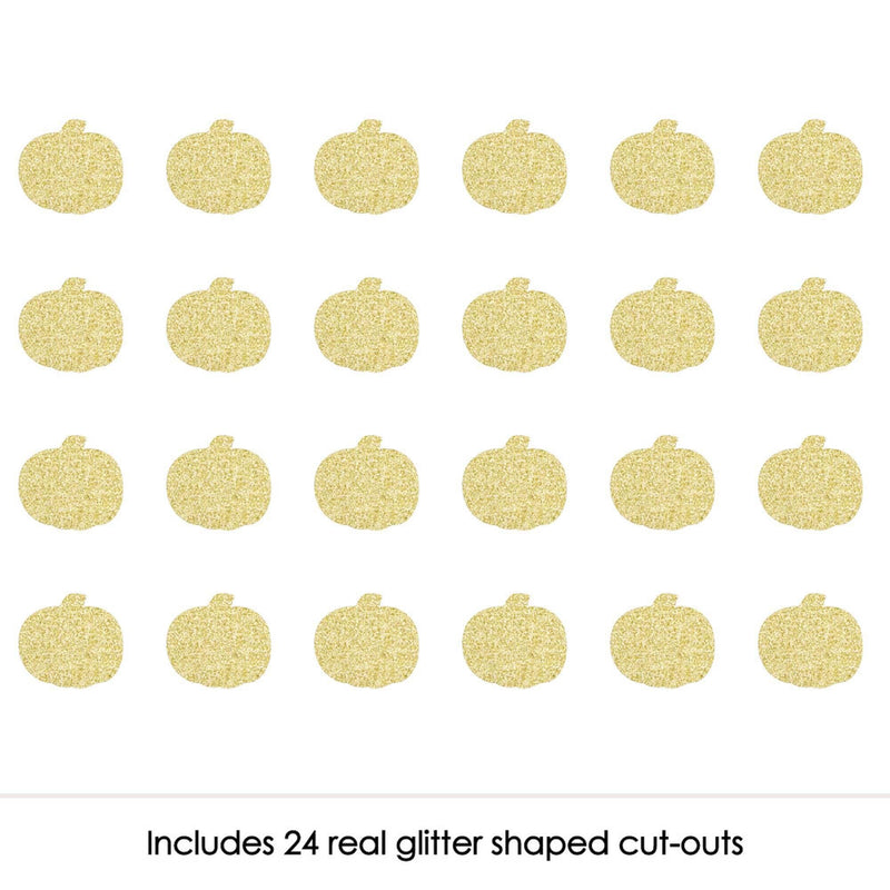 Gold Glitter Pumpkin - No-Mess Real Gold Glitter Cut-Outs - Fall, Halloween or Thanksgiving Party Confetti - Set of 24