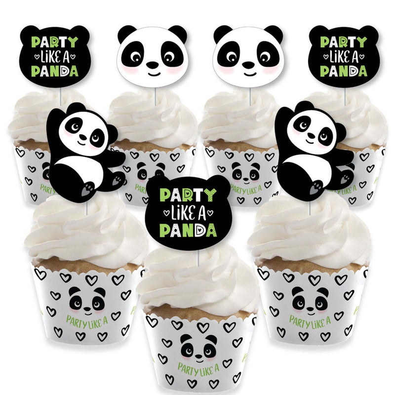 Party Like a Panda Bear - Cupcake Decoration - Baby Shower or Birthday Party Cupcake Wrappers and Treat Picks Kit - Set of 24