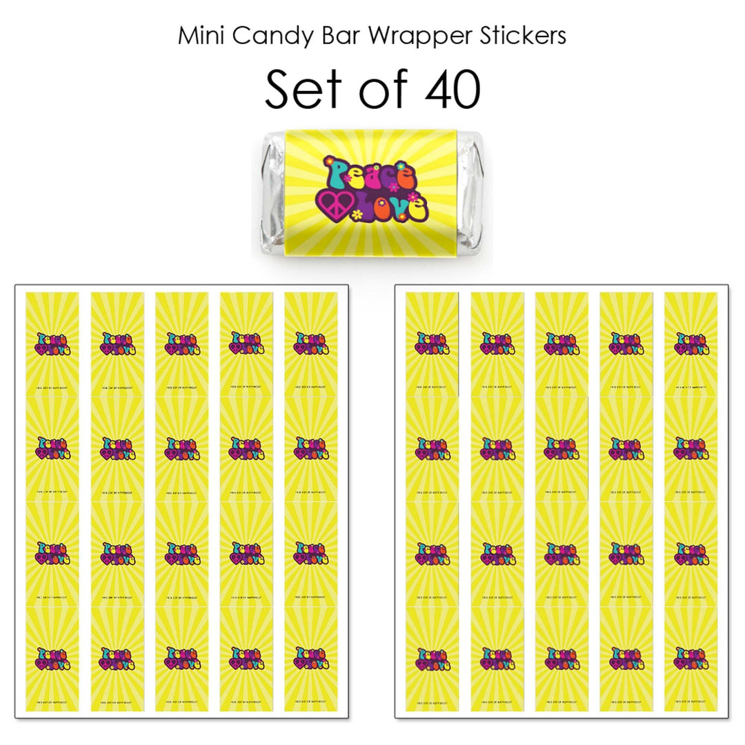 60's Hippie - Mini Candy Bar Wrapper Stickers - 1960s Groovy Party Small Favors - 40 Count