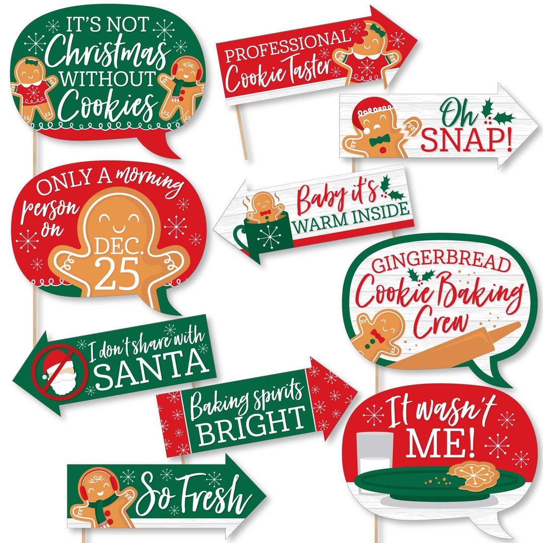 Funny Gingerbread Christmas - Gingerbread Man Holiday Party Photo Booth Props Kit - 10 Piece