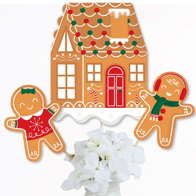 Gingerbread Christmas - Gingerbread Man Holiday Party Centerpiece Sticks - Table Toppers - Set of 15
