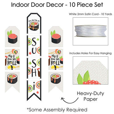 Let's Roll - Sushi - Hanging Vertical Paper Door Banners - Japanese Party Wall Decoration Kit - Indoor Door Decor