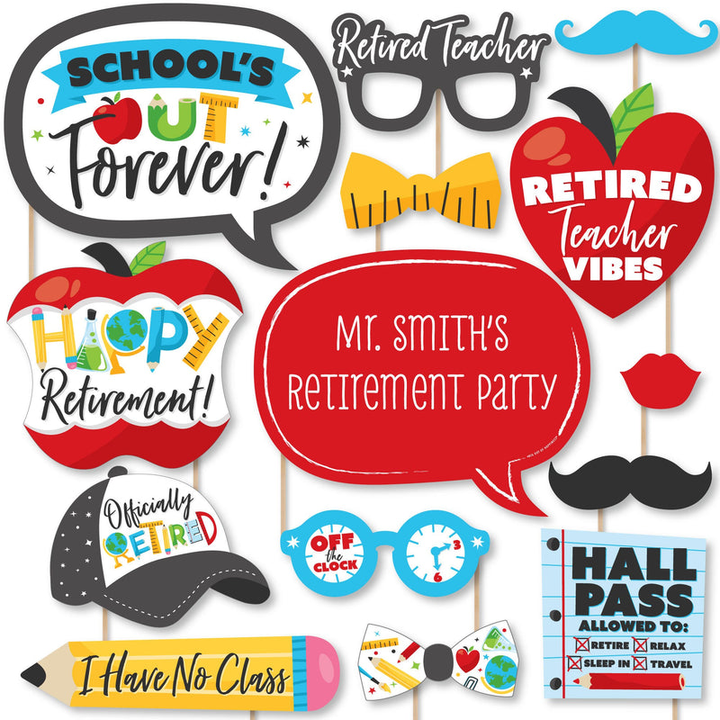 Teacher Retirement - Personalized Happy Retirement Party Photo Booth Props Kit - 20 Count