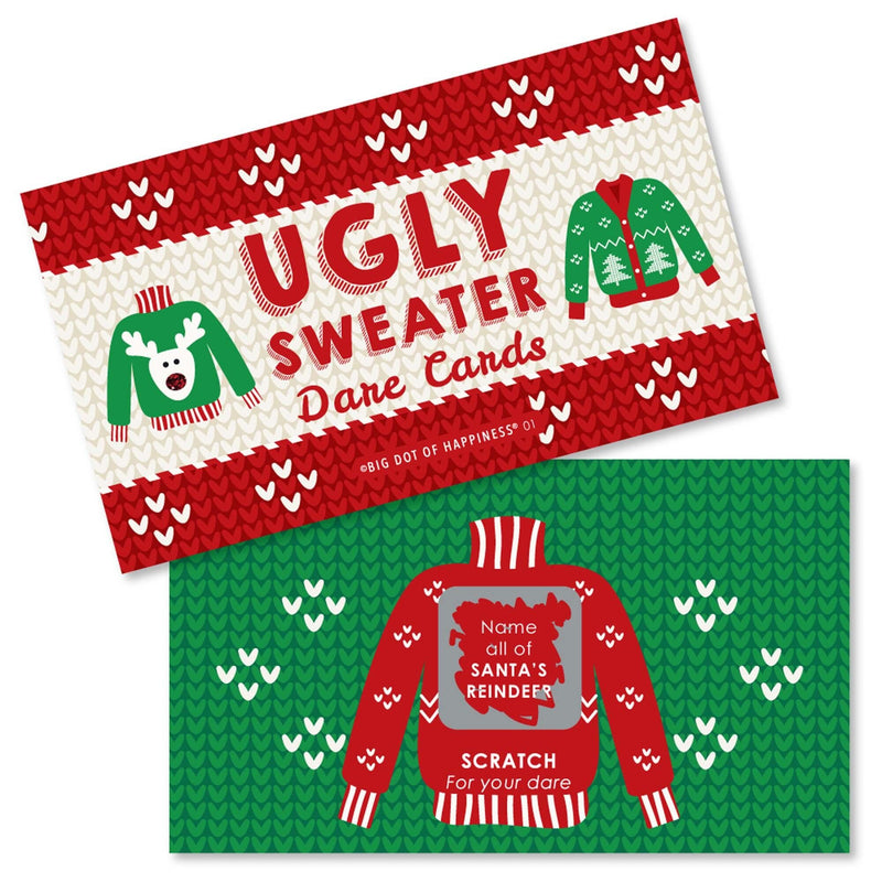 Ugly Sweater - Holiday & Christmas Party Scratch Off Dare Cards - 22 Cards