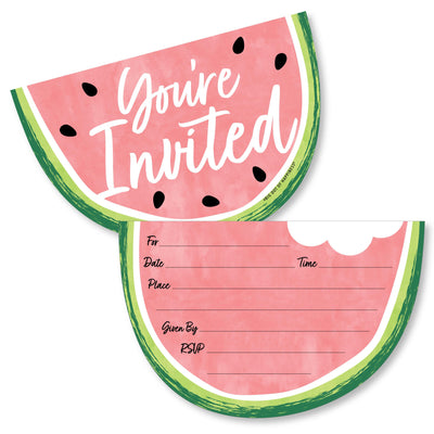 Sweet Watermelon - Shaped Fill-In Invitations - Fruit Party Invitation Cards with Envelopes - Set of 12