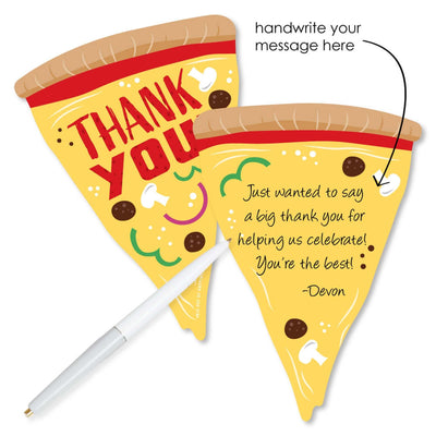 Pizza Party Time - Shaped Thank You Cards - Baby Shower or Birthday Party Thank You Note Cards with Envelopes - Set of 12